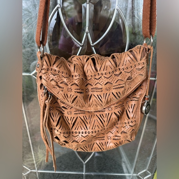 The Sak Adjustable Crossbody Brown Leather Laser Cutout Bohemian Purse - Picture 2 of 13